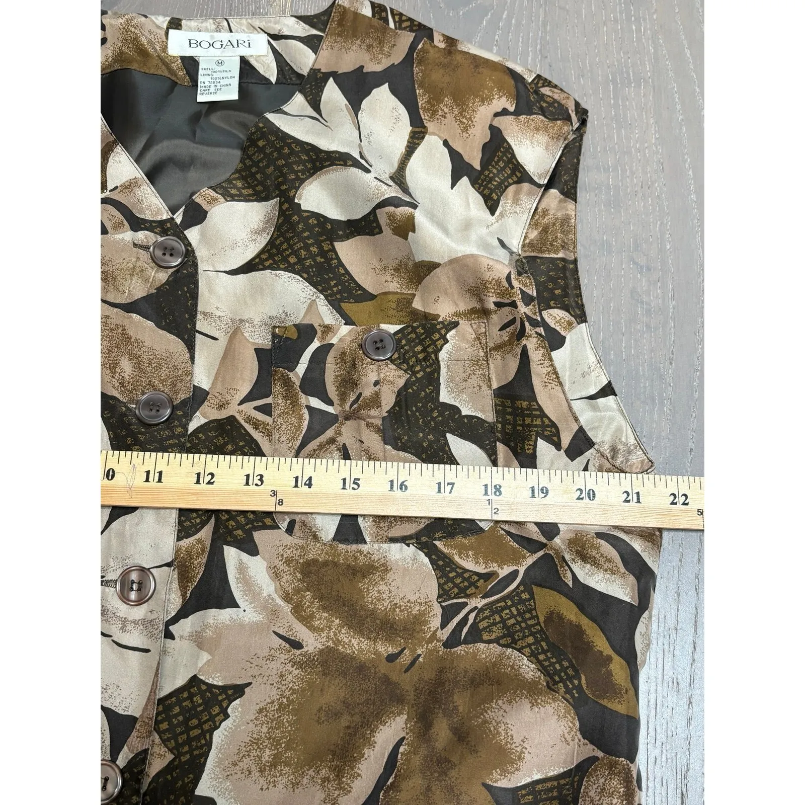 Vintage Bogari Silk Button Up Tunic Sz M Brown Floral Artsy Folk Hipster‎ 90's Size M - Image 11