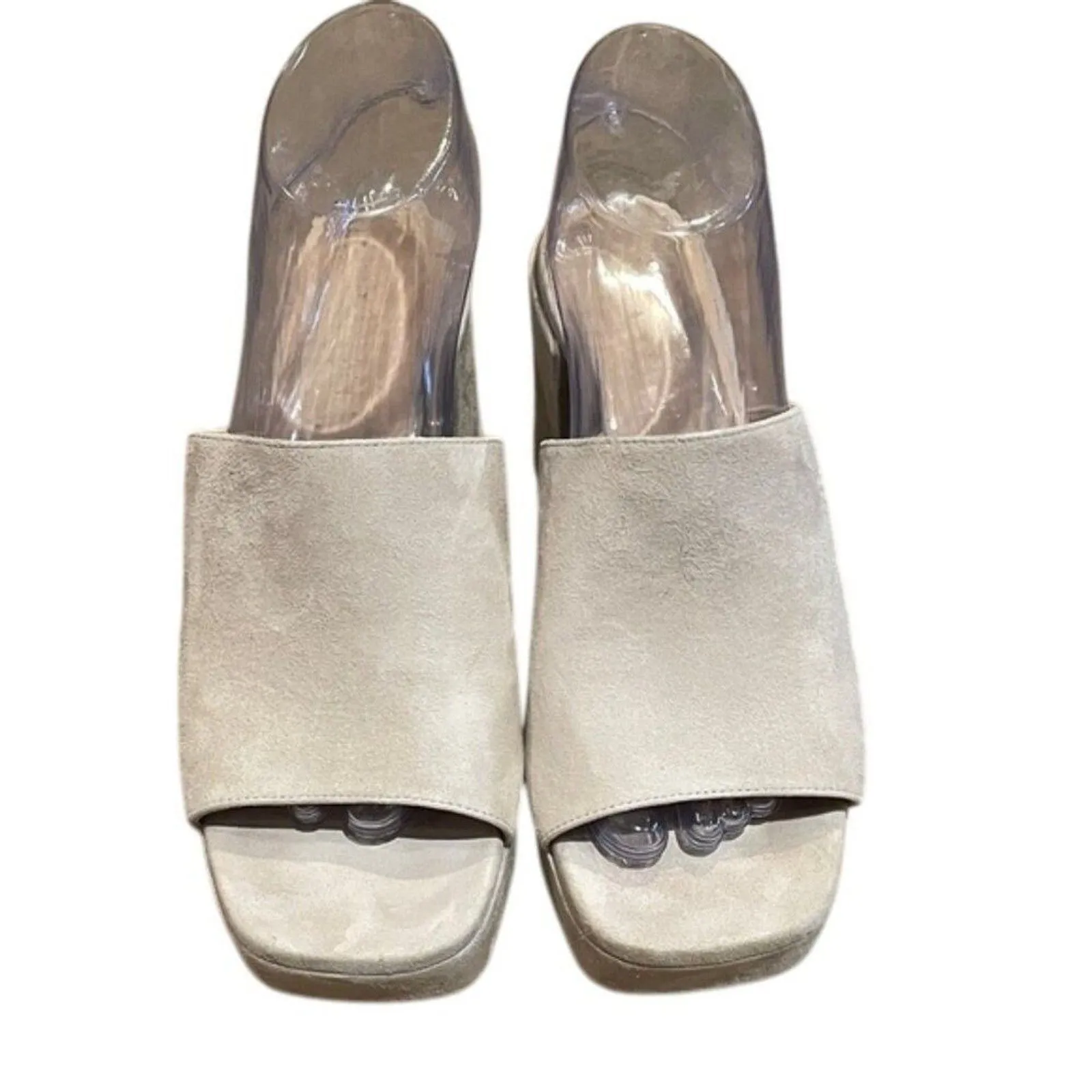 M. Gemi Cream Seude Leather Platform Mules Shoes Womens Size EU 38.5 US 8 Italy - Image 3