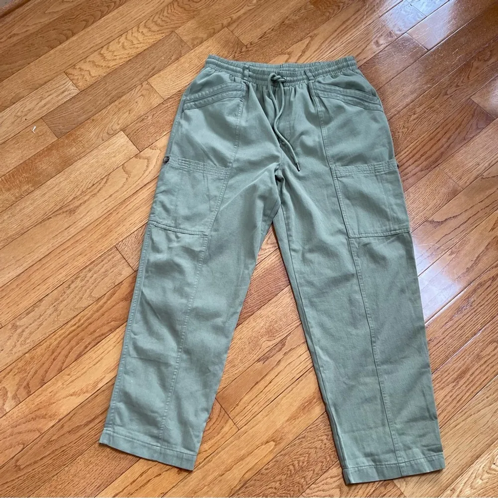 7 For All Mankind baggy cargo pants olive green khaki cotton drawstring Sz M - Image 2