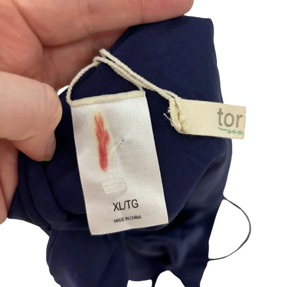 Tori Praver Swimsuit Womens XL Seafoam Tie Back Swim One Piece Navy Blue Strappy - Image 3