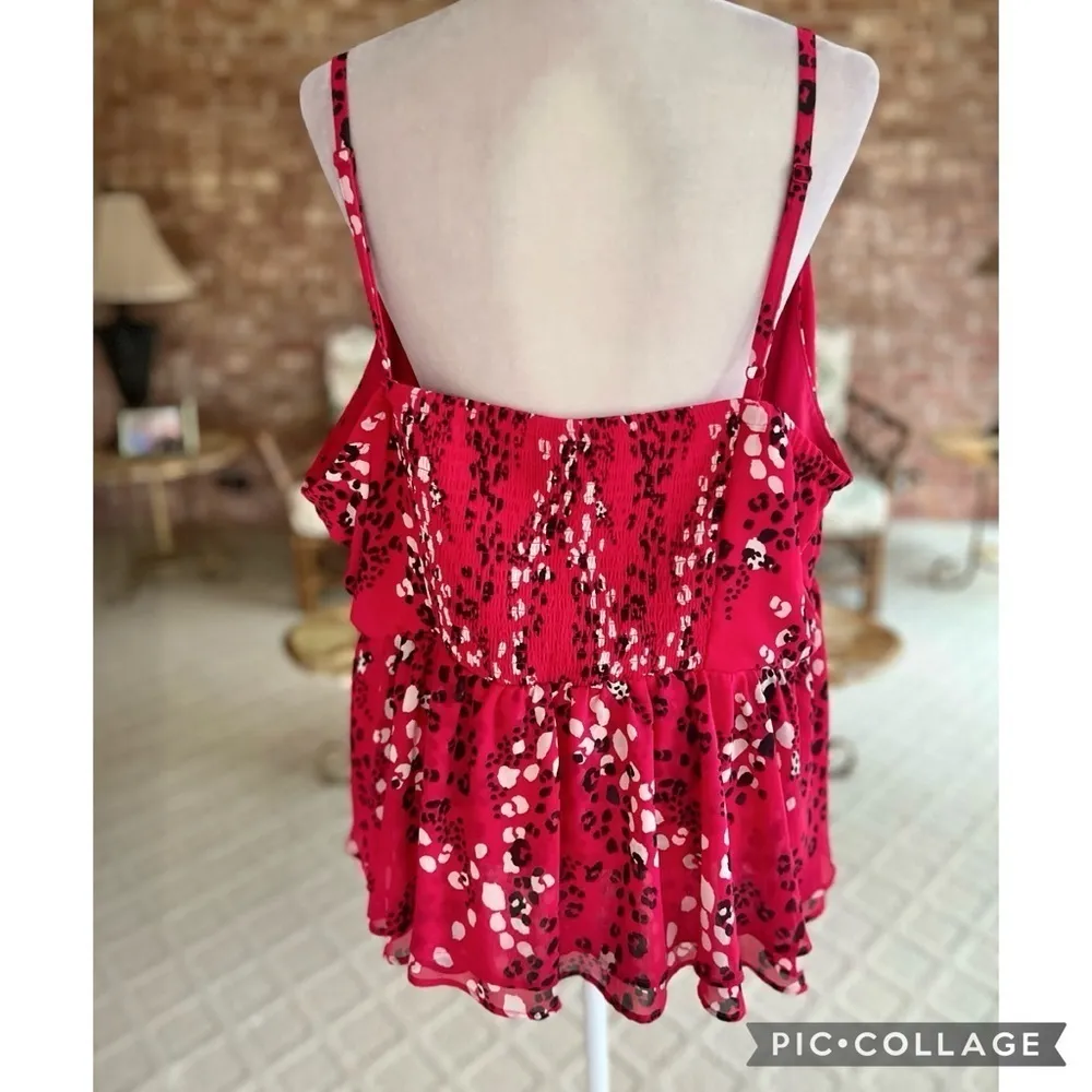 Torrid Top Tank Red Peplum Smocked Chiffon Leopard Print V-Neck Cami 4X Party - Image 10