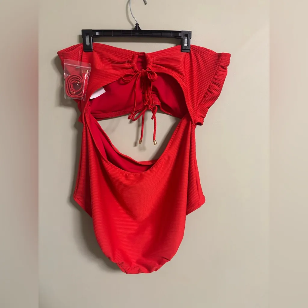 Time And Tru Plus Size One Piece Cutout Swim Suit Size 3X New Red 24W - Image 4