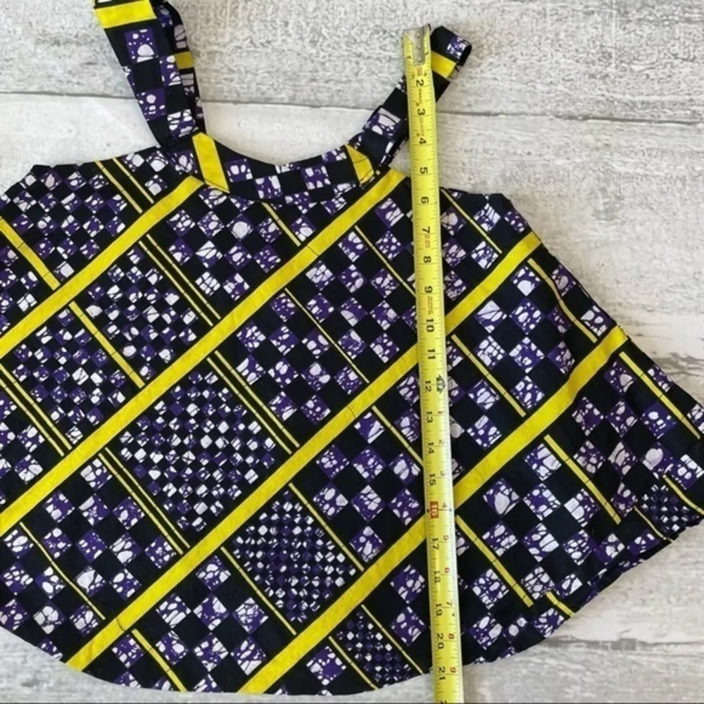 African Katange Fabric Crop Swing Shirt Purple Black Yellow Handmade Small Top - Image 4