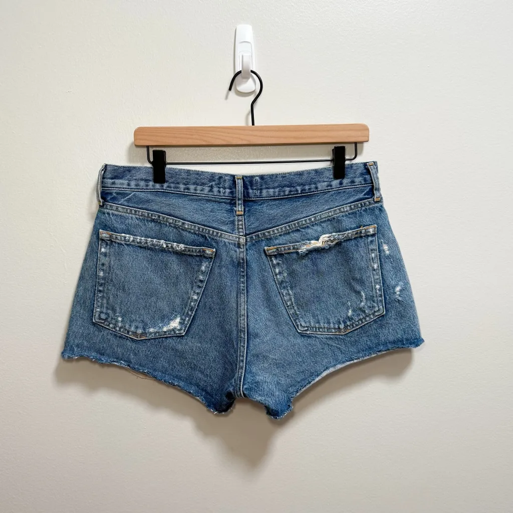 Agolde Parker denim shorts high rise distressed cutoff jean shorts western beach - Image 4