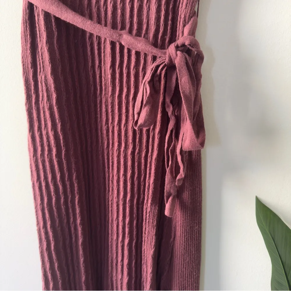 PAIGE Chocolate Wine Sleeveless knit Maxi Dress slit side waist tie bow L - Image 5