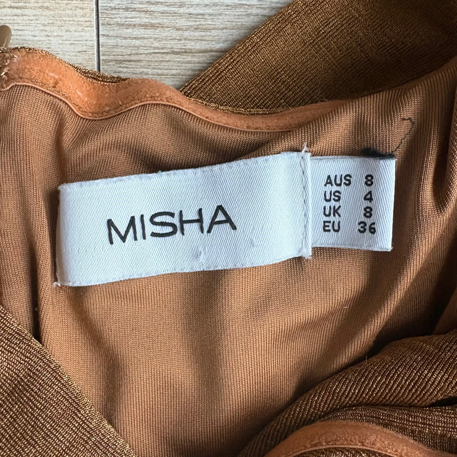 Misha Roisin Ruched Long Sleeve Cutout Minidress in Bronze Size 4 Brown - Image 3