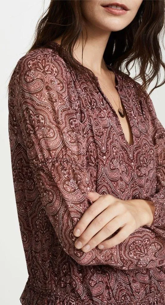 💕JOIE💕 Snow Print Chiffon Dress ~ Port Wine 100% Silk Medium M NWT - Image 4