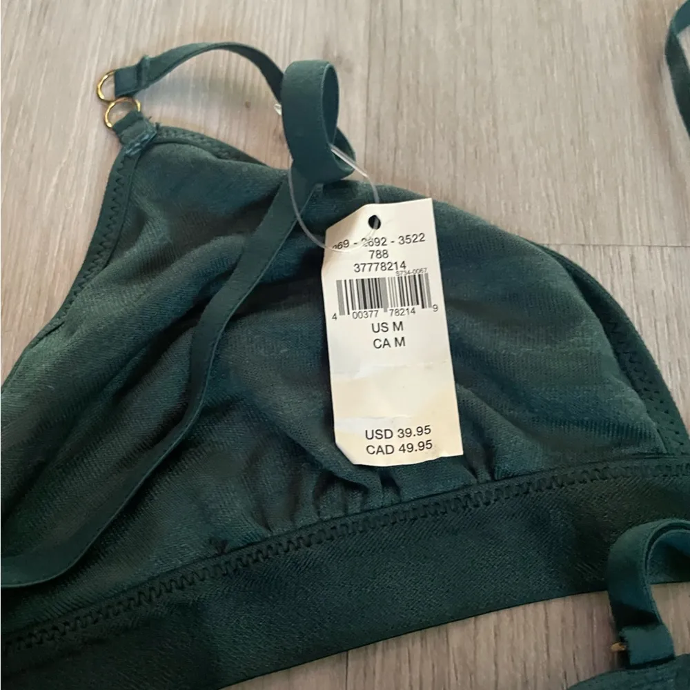 Aerie NWT  VELVET STRIPE TRIANGLE BRALETTE Deep Forest Green size Medium - Image 9