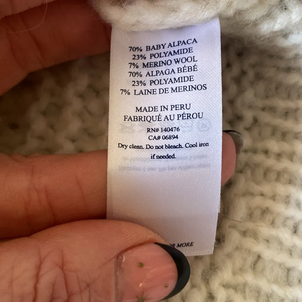 Faherty Polly Sweater Sz XL Mock Neck Cream Baby Alpaca Merino Wool Chunky Knit - Image 7