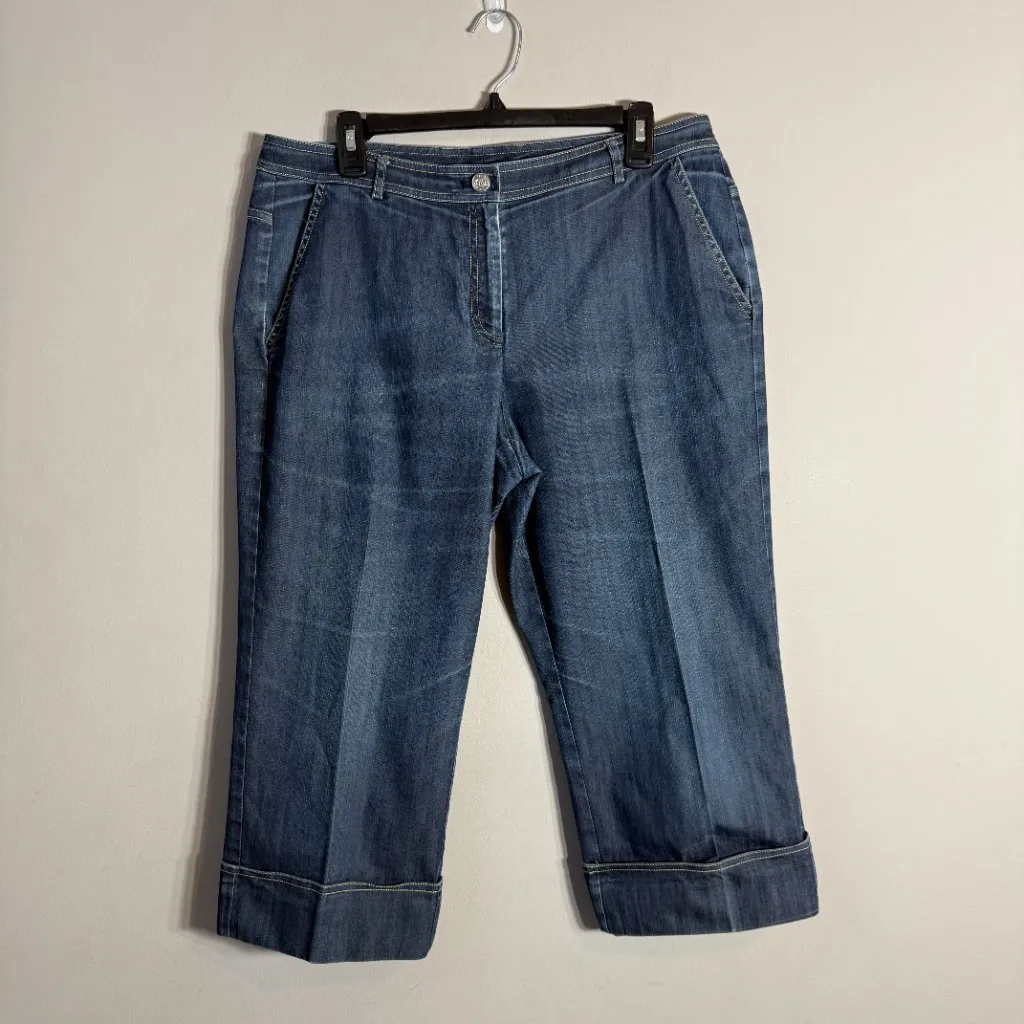 St. John Denim Jean Capris Women's 10 Blue Cuffed Stretchy Designer Classic Chic - Image 2