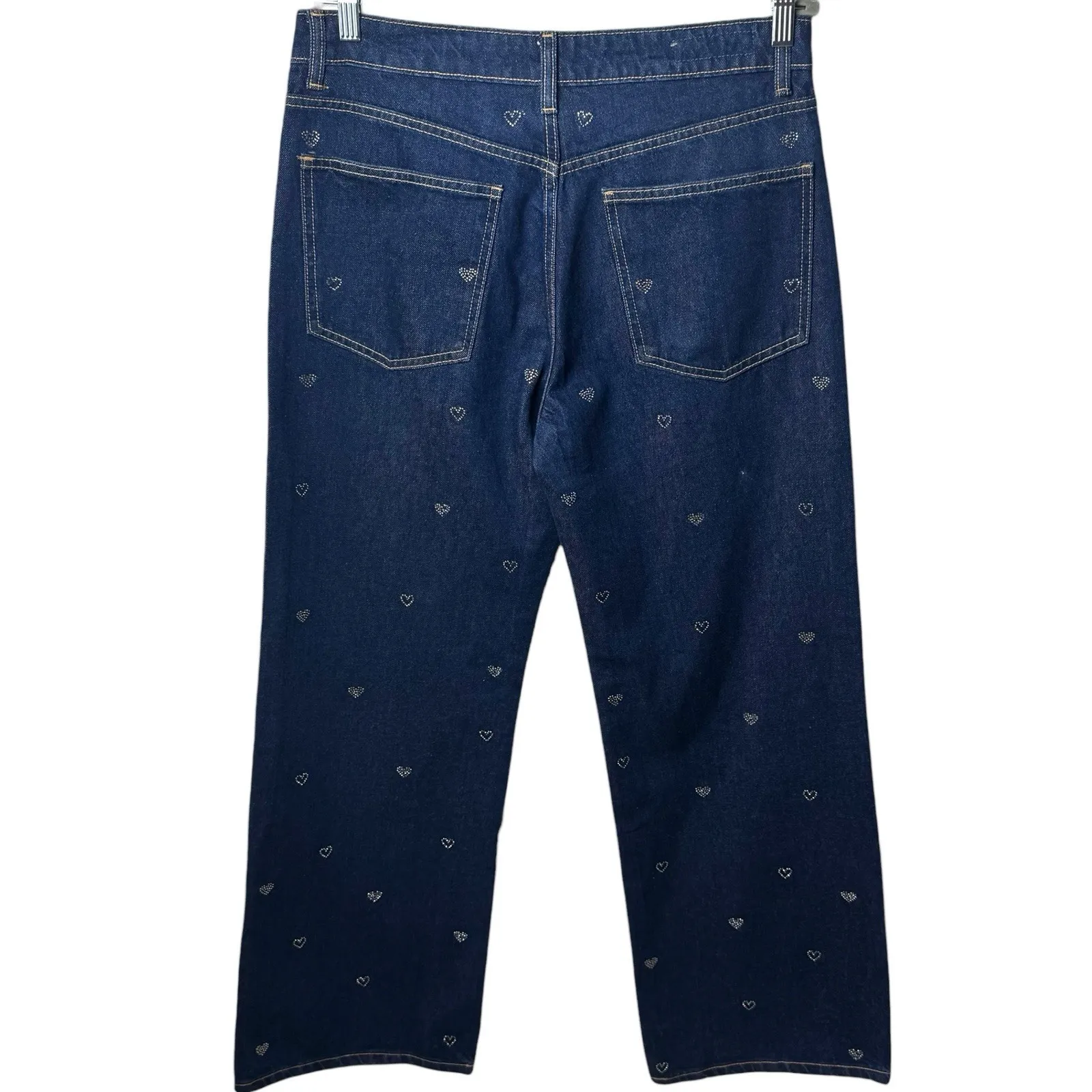 Zara TRF Denim Navy Wide Leg Rhinestone Heart Mid Waist Jeans Valentine's 6 - Image 7