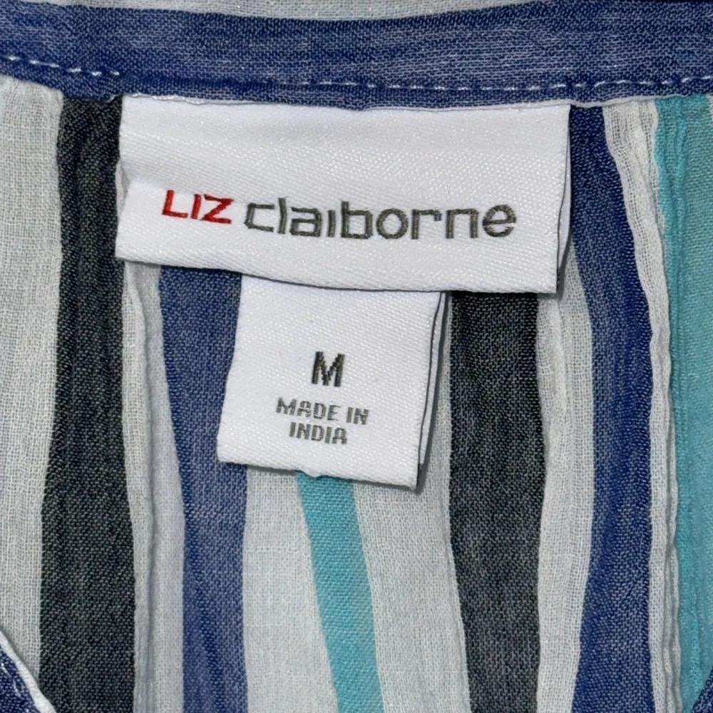 Liz Claiborne Sleeveless Tank Top Blouse Sheer Striped Women’s Medium M Cotton - Image 4