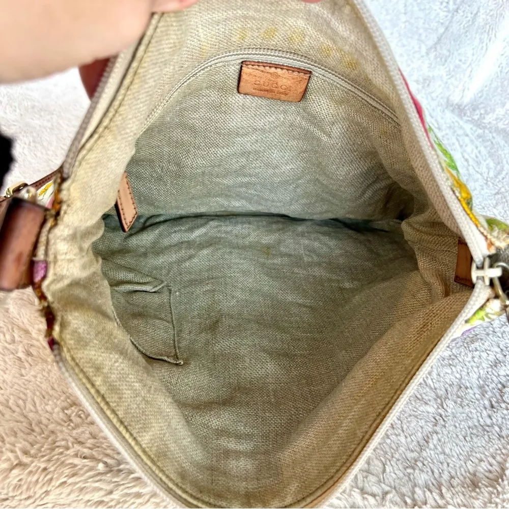 Gucci Flora Perforated Cream Crossbody Messenger Bag - Image 15