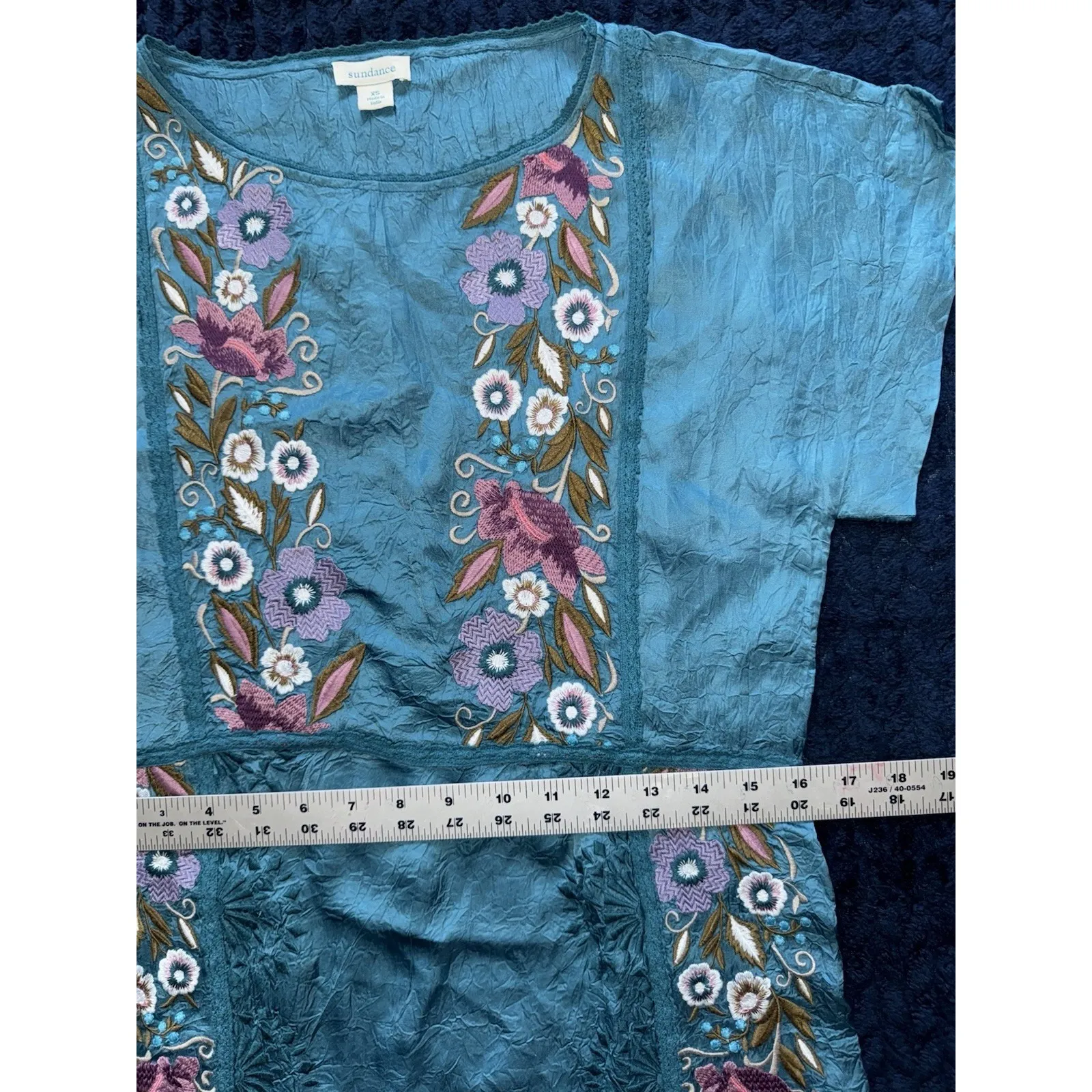 Sundance Women's Malika Crinkle Cupro‎ Floral Embroidered Dress Size Xs - Image 7