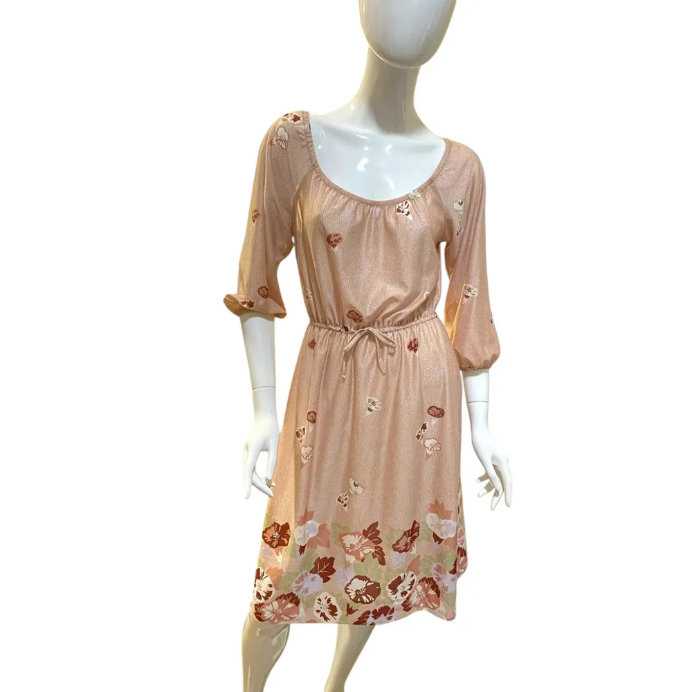 Vintage 70s Floral Brown Summer Sheer Midi Dress Small FlorBusiness Party Look Size M - Image 10