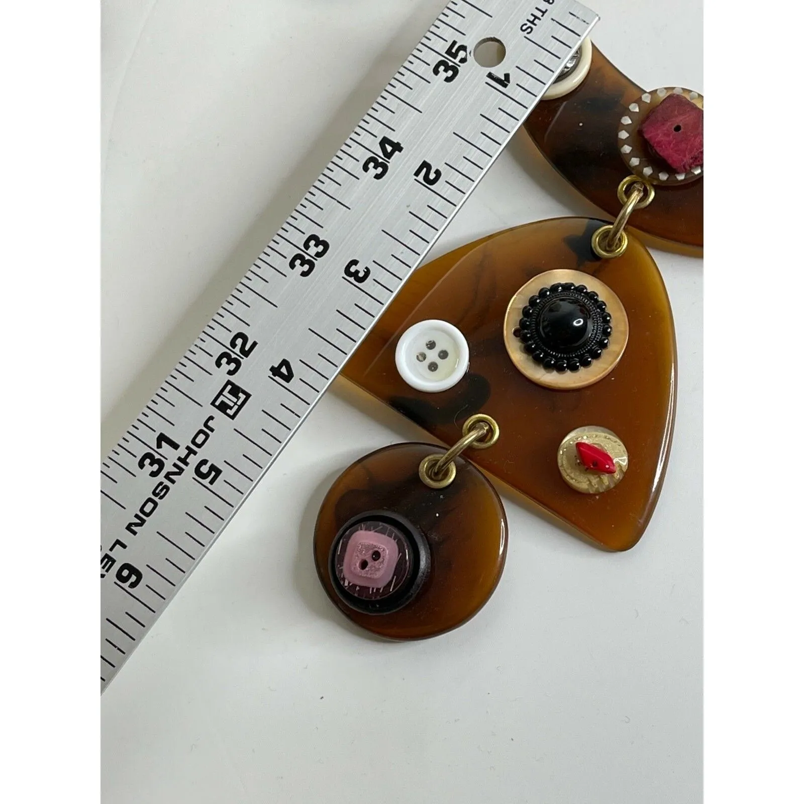 Vintage Handmade Necklace Lucite Pendant w/ Matching‎ Earrings Buttons Marbled - Image 8