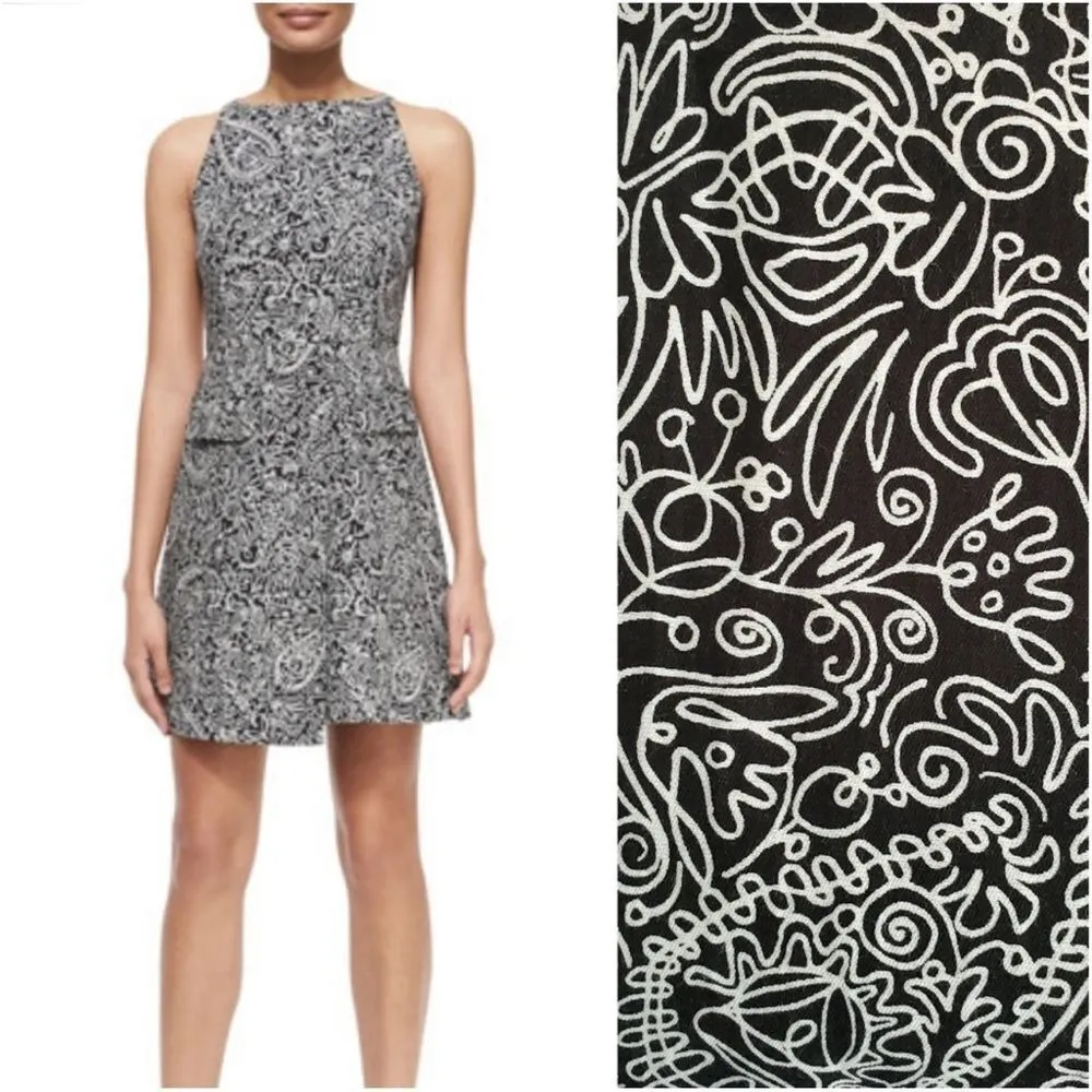 Tory Burch Paisley Doodle Print Sheath A-line Black and White Dress Size 10 - Image 4