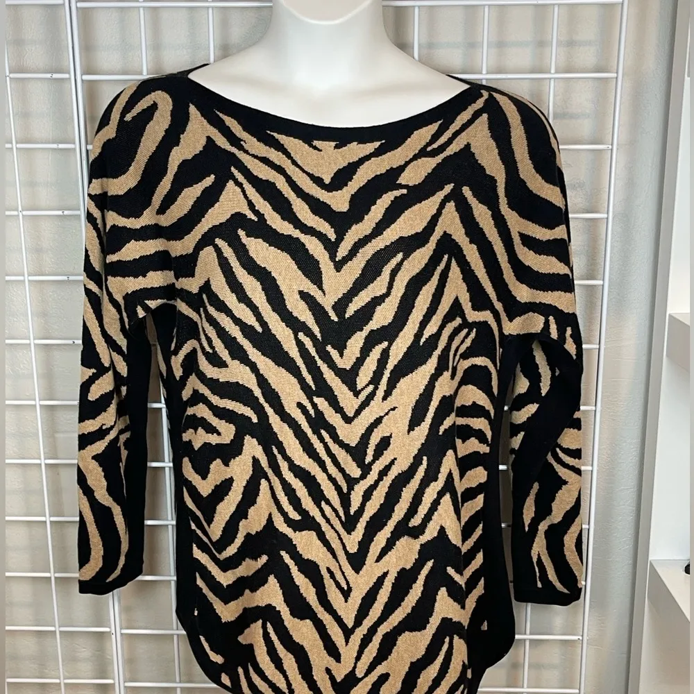 Cabi Pull Over Sweater Animal Print Black and Tan Size S - Image 2