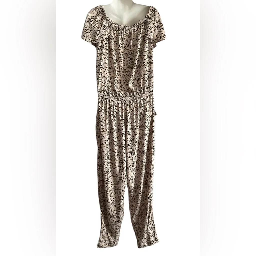 Anthropologie Tan Off-Shoulder Jumpsuit - Image 6