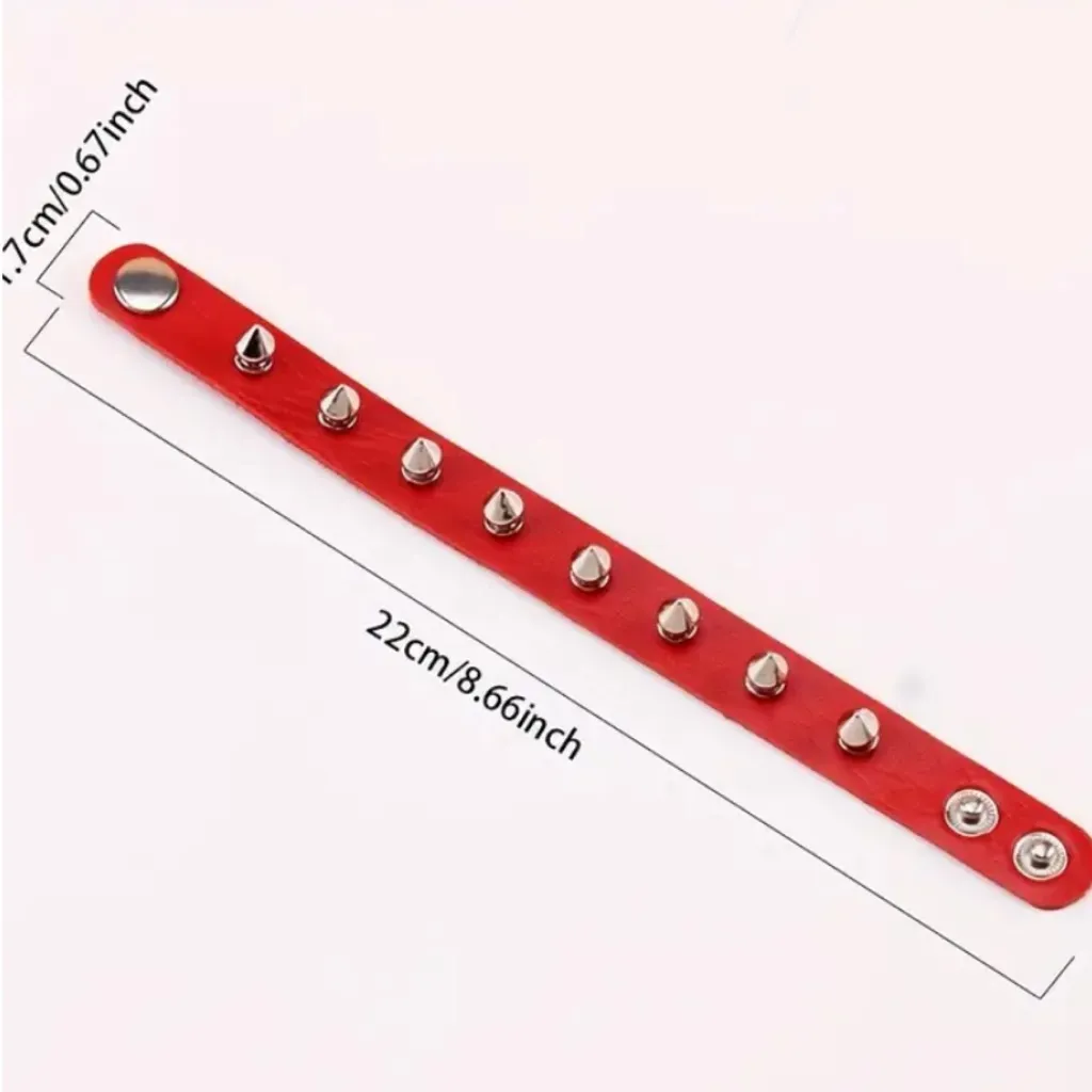 Red Punk Spiked Cuff Faux Leather Bracelet - Image 2