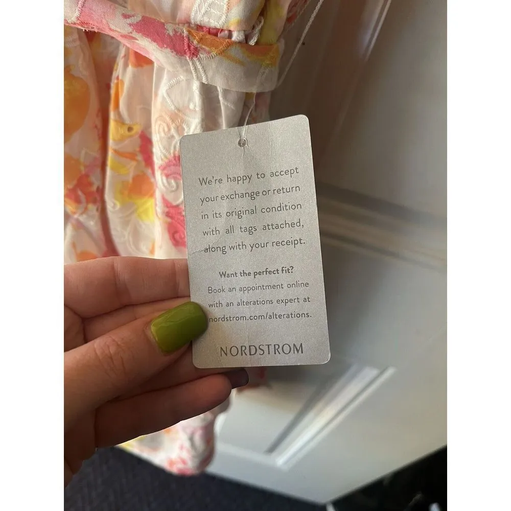 Eliza J  Floral Eyelet Square Neckline Puff Sleeve Mini Fit and Flare Dress Sz 2 - Image 8