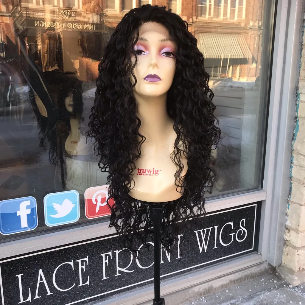 Dark Long curly Swiss lace Freepart Wig Brown Size 30 - Image 8