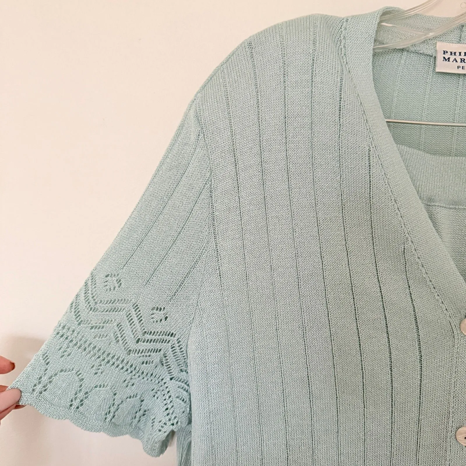 NWT Philippe Marques Petites Aqua Knit Cardigan Skirt Set Rhinestone Midi 12/14P Blue Size undefined - Image 3