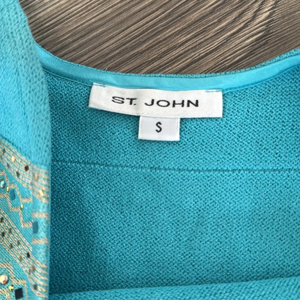 St. John Turquoise and Cream Patterned sparkle Tank Top - Image 6