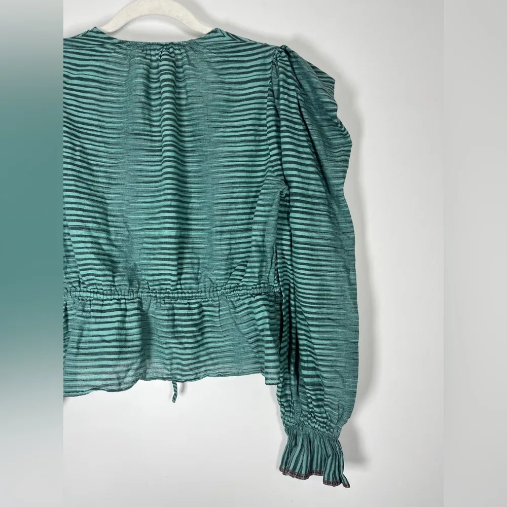 Ulla Johnson Ophelia Cotton Voile Peplum Blouse Teal/ Green Stripe sz 6 - Image 16