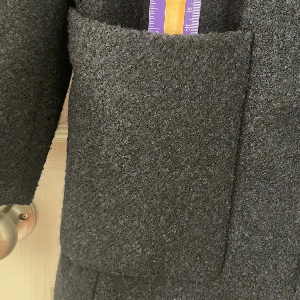 ANN TAYLOR Navy Blue Wool Blend Zip Up Trench Jacket Size Large Deep Pockets - Image 8