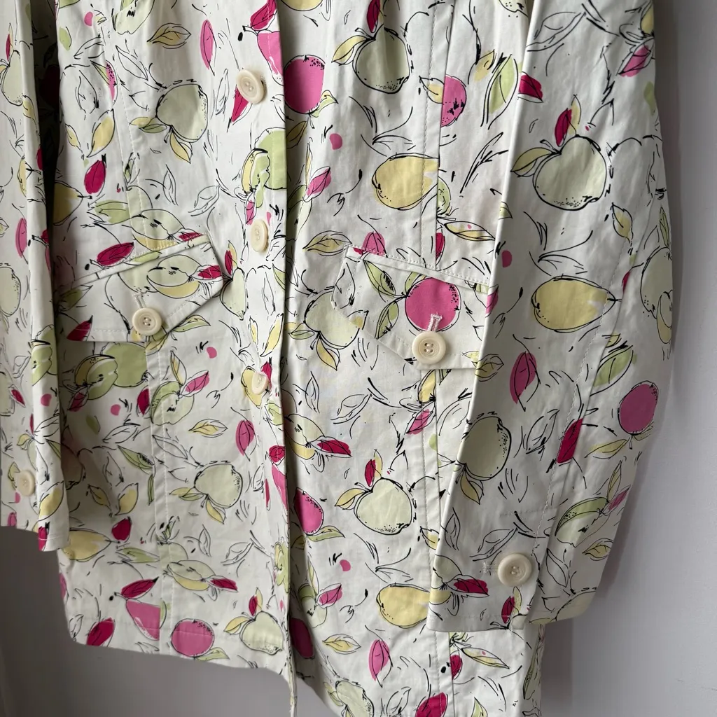 Ann Taylor LOFT Vintage Y2K Fruit Print Apple Pear Trench Coat Jacket Cotton - Image 3