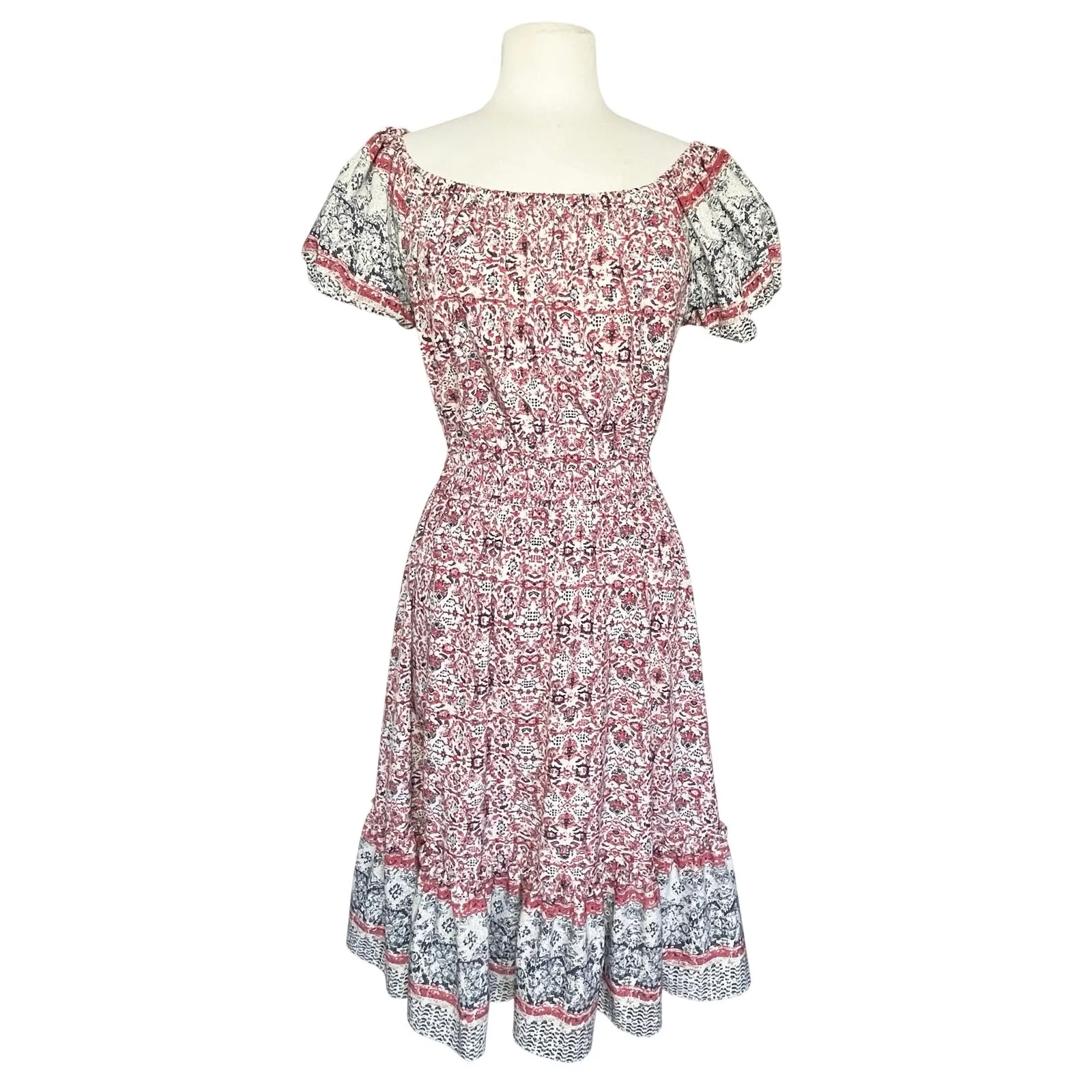 MISA Women’s On/Off the Shoulder Puff Sleeve Boho Midi Dress medium - Image 2