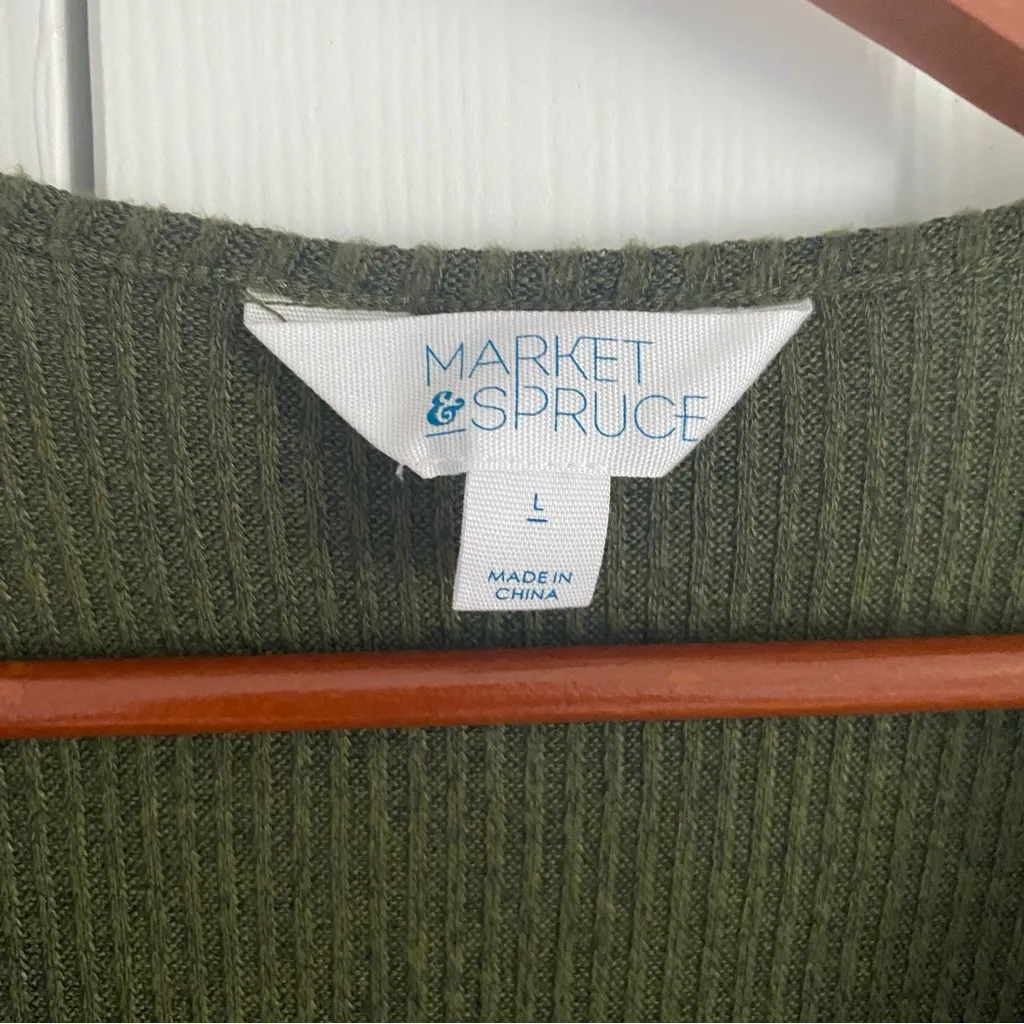 Market Spruce Wrap Dress Large Green Ribbed Mini Sweater - Image 2