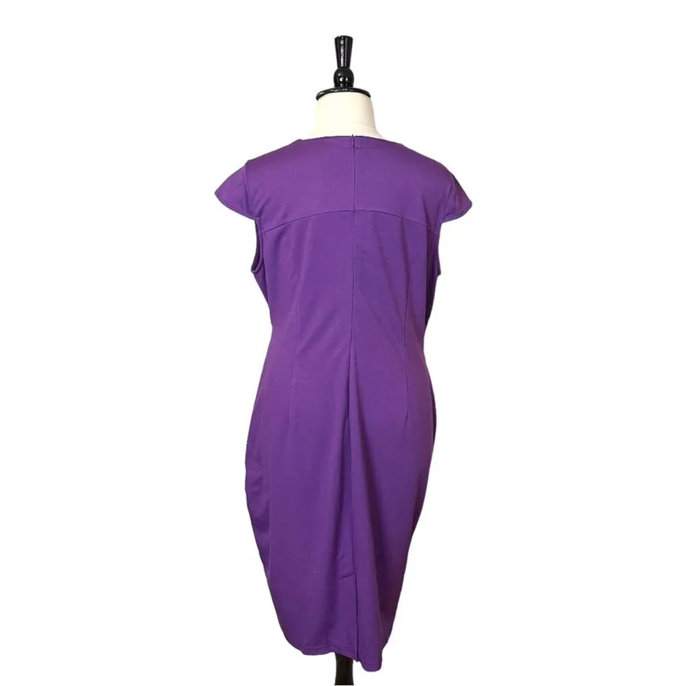 Hannah Nikole Sheath Dress Midi Split Neck Tie Waist Cap Sleeve Purple 22W New - Image 7