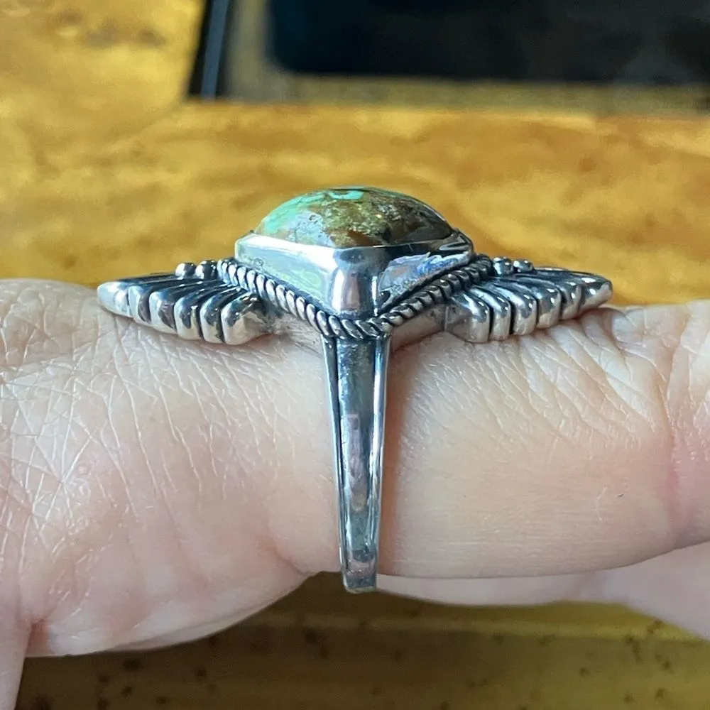 Natural Royston Turquoise Sterling Silver Ring Size 8 - Image 3