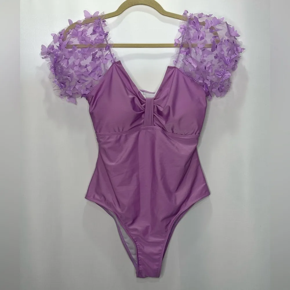 NWOT SHEIN Plus Butterfly Appliques Ruched One Piece Swimsuit - Image 5