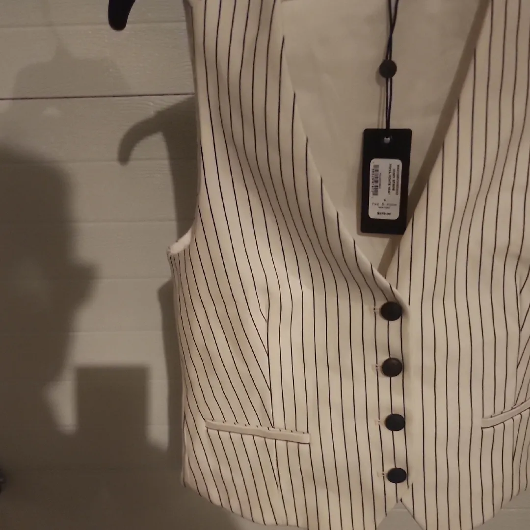 Rag & Bone White Pinstripe Priya Ponte Buttoned Vest Top Size 8 - Image 7