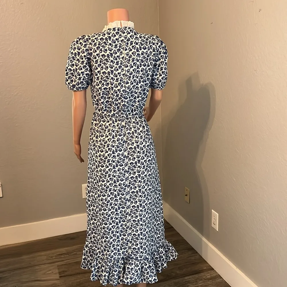 Vintage 70s Sears Floral Lace Prairie Dress Cottagecore Victorian no size #172 Blue - Image 6