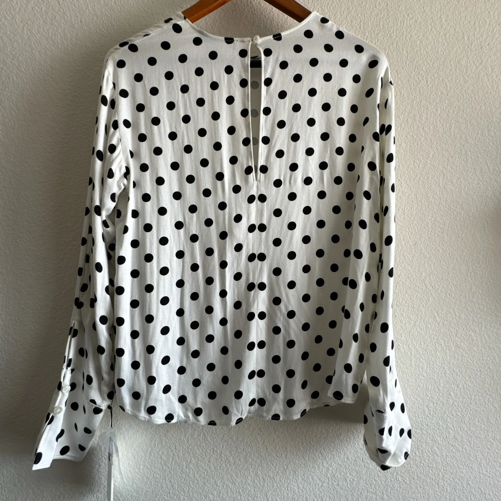 Something Navy Polka Dot Ivory Black Long Sleeve Button Cuff Top Blouse - Image 8