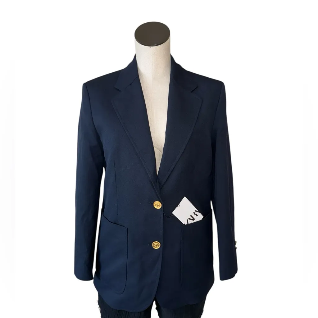 NWT Zara Navy Tailored Suit Blazers Gold Embellished Buttons  2243/683/400  Smal - Image 6