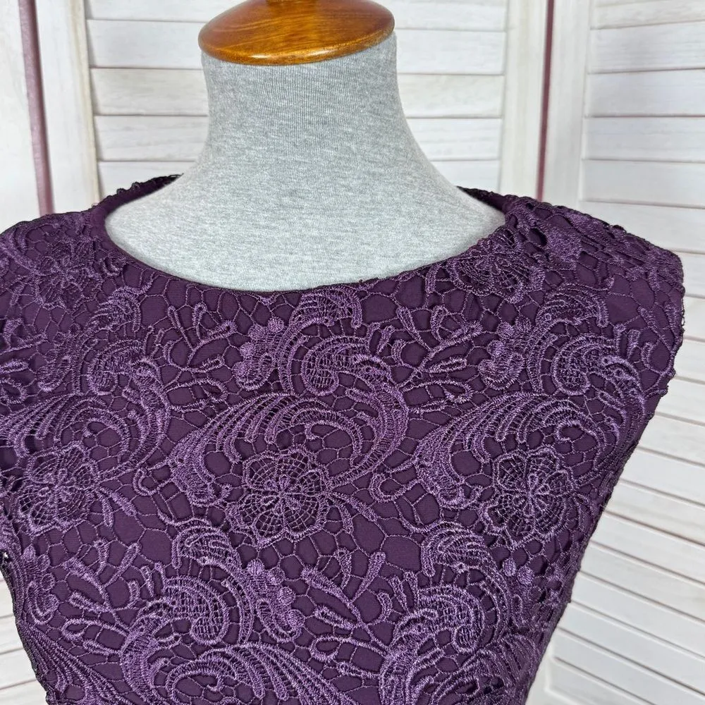 Lauren Ralph Lauren Lace Sleeveless Sheath Dress Dark Purple 2 Cocktail Party‎ - Image 5