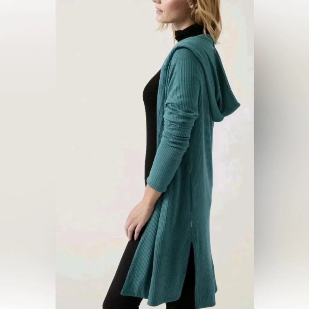 ATHLETA HARMONY POSE WRAP CARDIGAN SWEATER RIBBED TEAL XS - Image 2