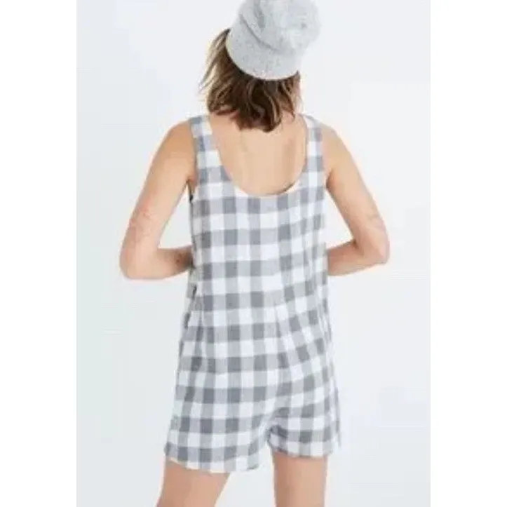 NWT Madewell Women Embroidered Flannel Pajama‎ Romper in Buffalo Check XXS - Image 6
