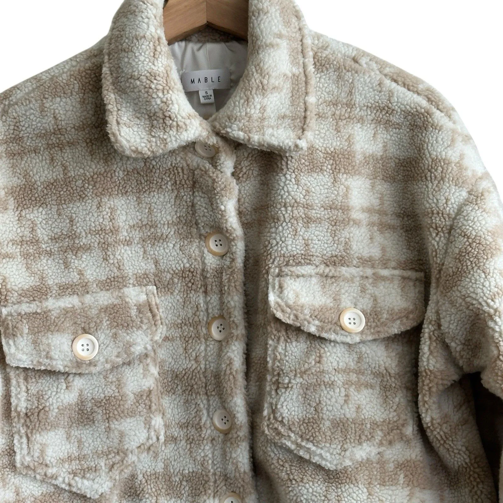 Mable Fuzzy Textured brown Plaid Crop Button Down Jacket S - Image 4