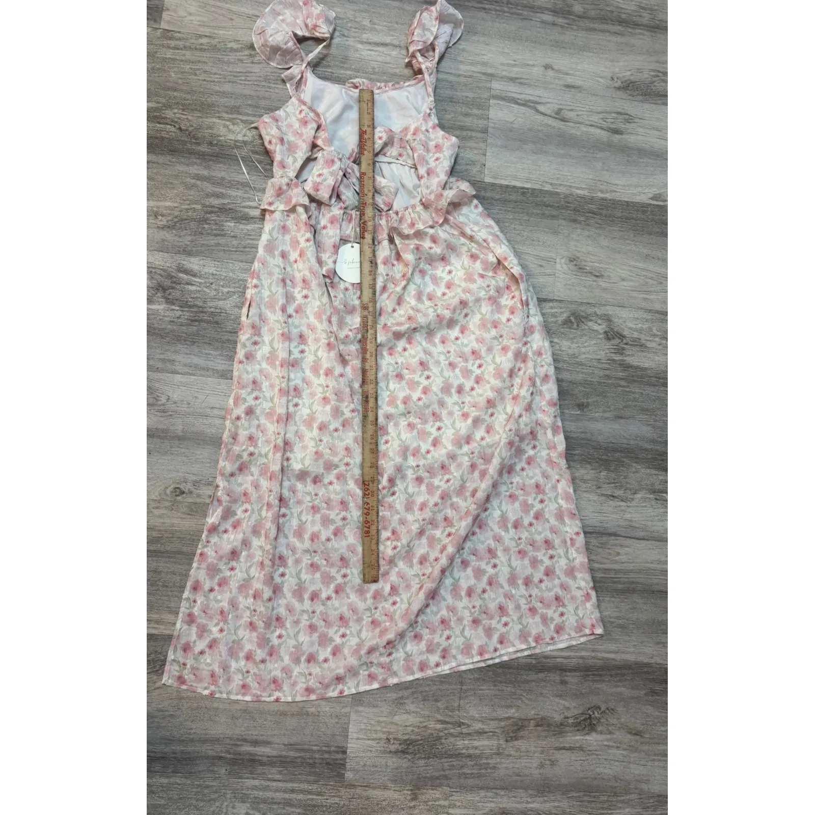 In February Floral Ruffle‎ Dress Peony Pink Sleeveless Midi Tie Back Size M Size M - Image 5