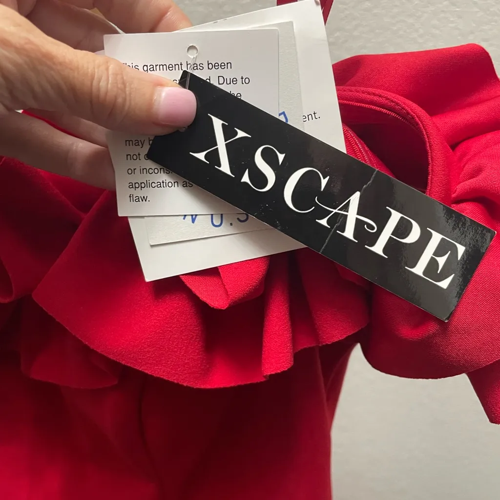 NWT‎ XSCAPE Off the Shoulder Ruffle Crepe Trumpet Gown Red Sz 6 $258 #4767X - Image 5