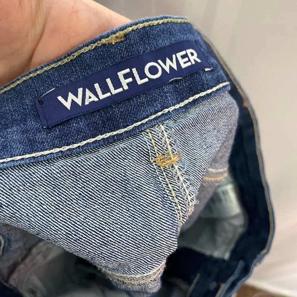 Wallflower Denim Mini Skirt Raw Fringe Hem Junior's Size 5 Jean Blue A-Line - Image 5