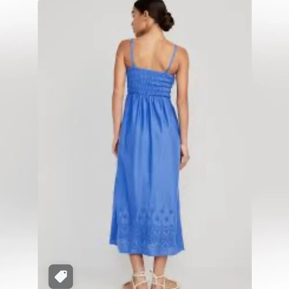 OLD NAVY Fit & Flare Eyelet-Embroidered Smocked Maxi Cami Dress NEW Size Large - Image 3