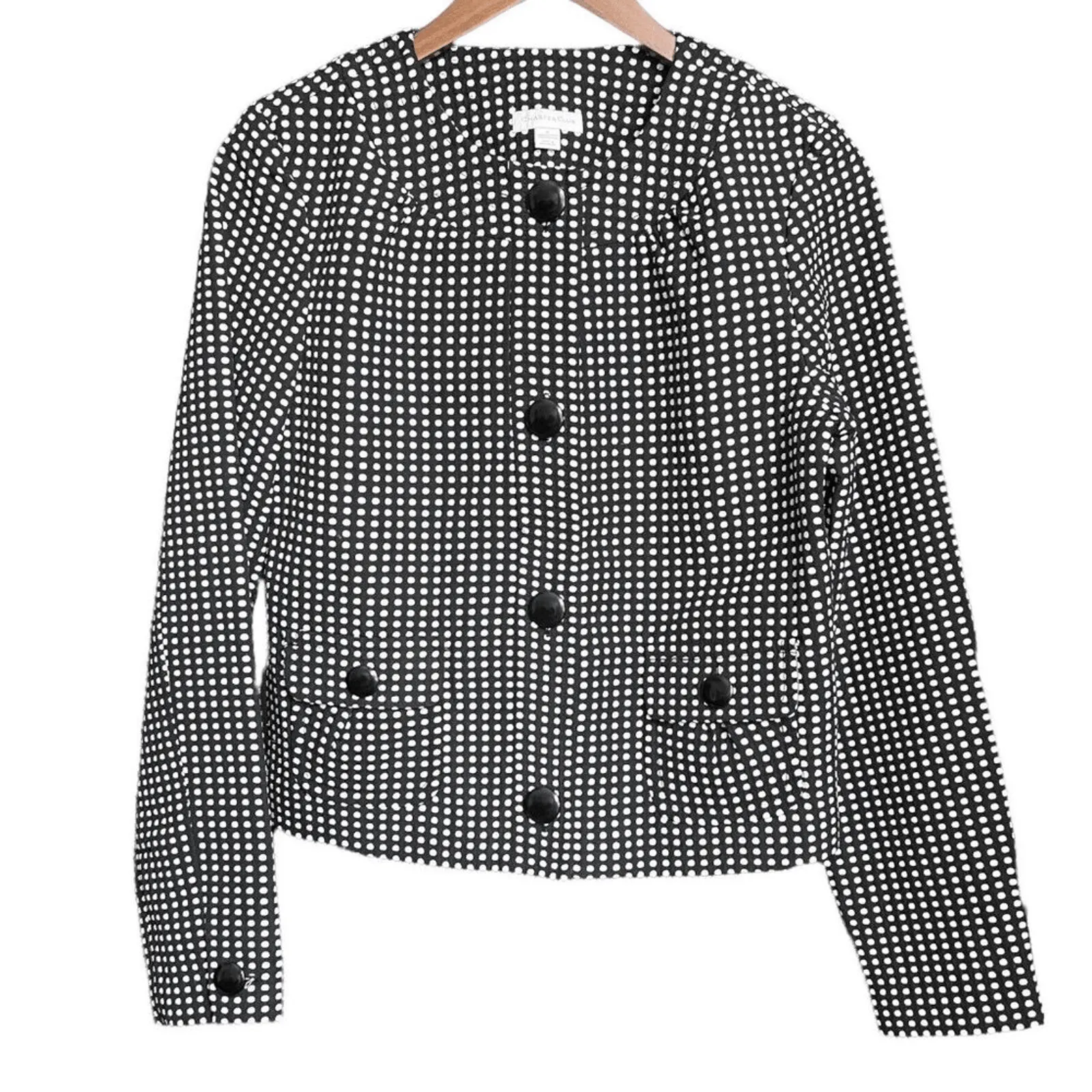 Charter Club  Size 8 Black White Polka Dot Jacket Blazer - Image 2