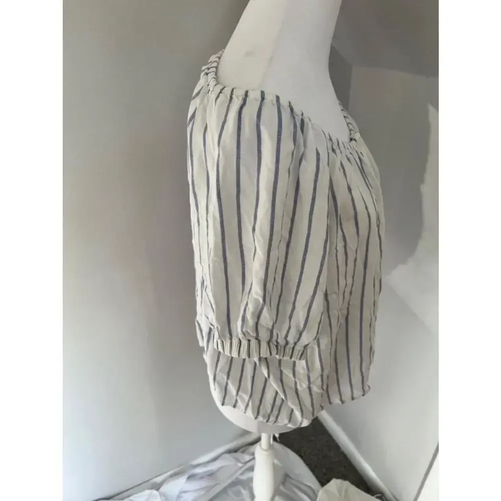 Women's Levi's‎ Off-Shoulder Blue Striped Blouse Size L - Image 2